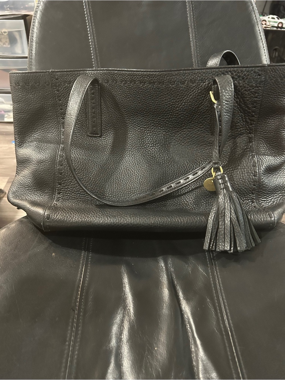 Cole Haan Black Leather Tote with Tassel